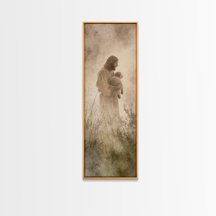 Shepherds Of Mercy – Framed Canvas Print – Tall Narrow Wall Art – Christian Wall Art – Jesus Painting – Christian Christmas Art