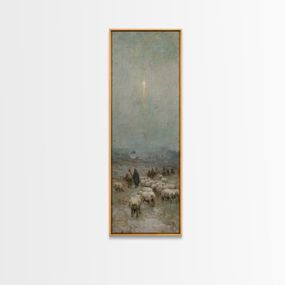 Bethlehem Night Watch, Framed Canvas Print, Narrow Art, Christian Christmas Art, Vintage Christmas Art, Christian Wall Art