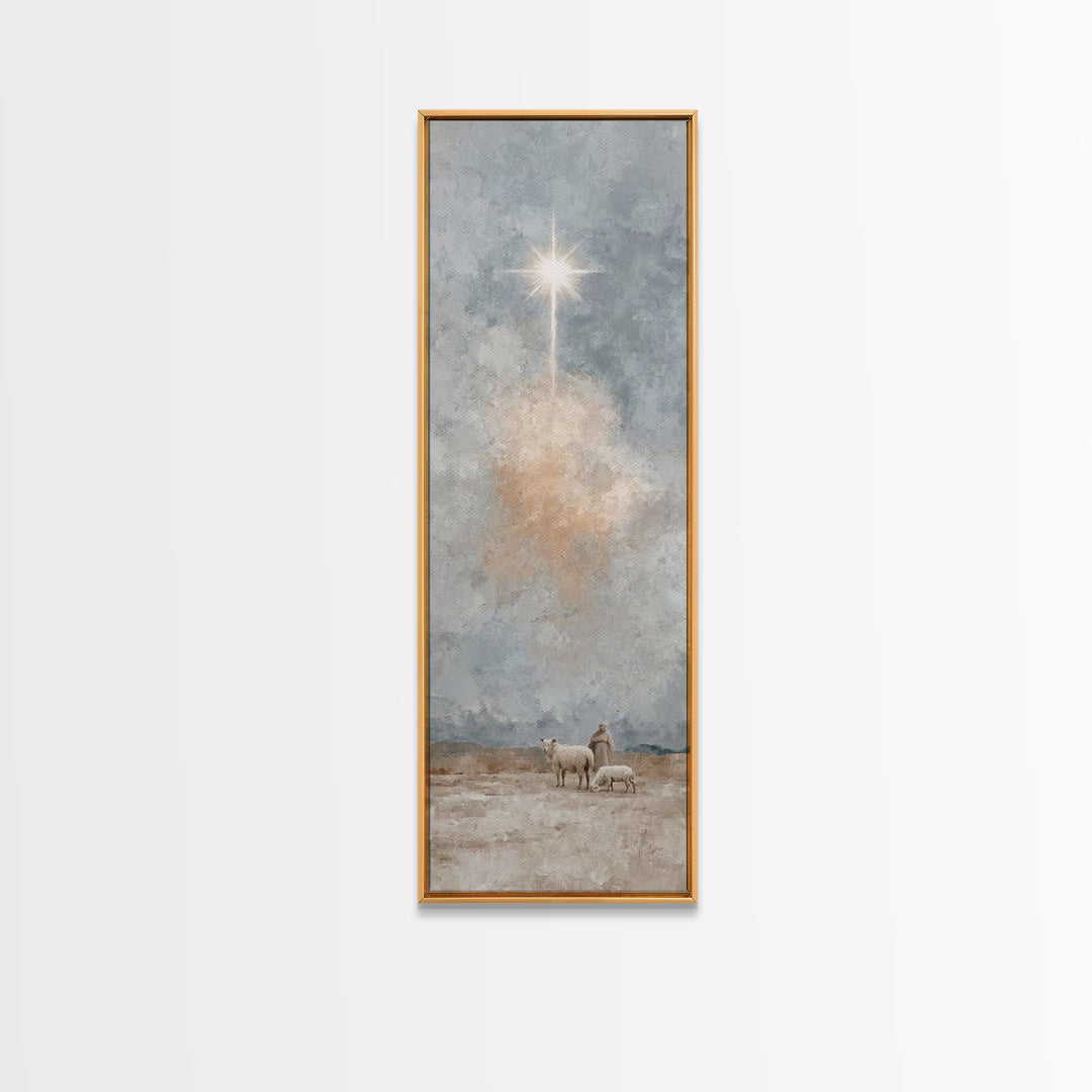 Heavenly Light Path, Framed Canvas Print, Tall Narrow Wall Art, Christian Art Canvas, Christmas Art Prints, Christian Wall Art