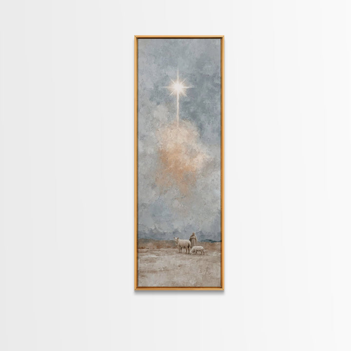Heavenly Light Path, Framed Canvas Print, Tall Narrow Wall Art, Christian Art Canvas, Christmas Art Prints, Christian Wall Art