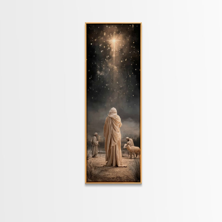 Desert Star Journey | Framed Canvas Print | Tall Narrow Wall Art | Framed Christmas Art | Christian Art Work | Christmas Canvas Wall Art