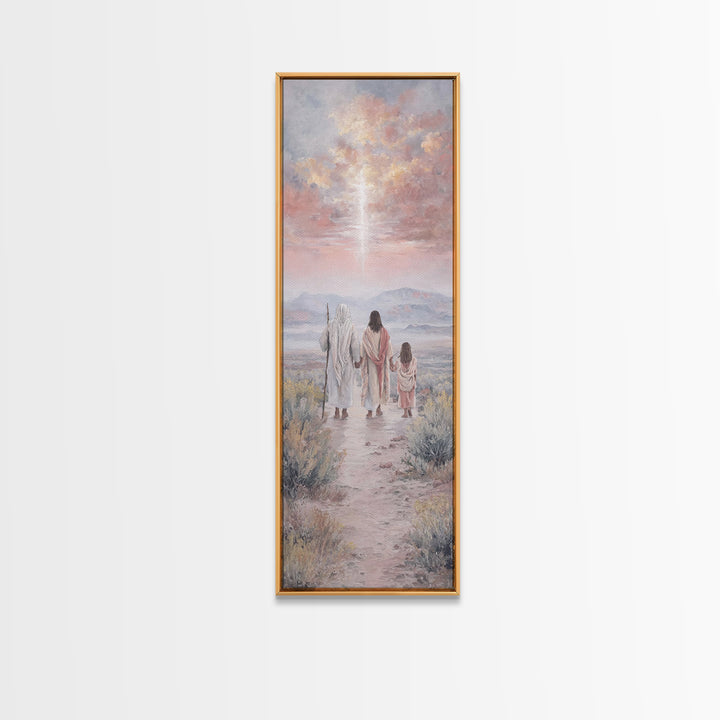 Pink Dawn Journey – Framed Canvas Print – Narrow Art – Christian Christmas Art – Christmas Canvas Wall Art – Christian Wall Art