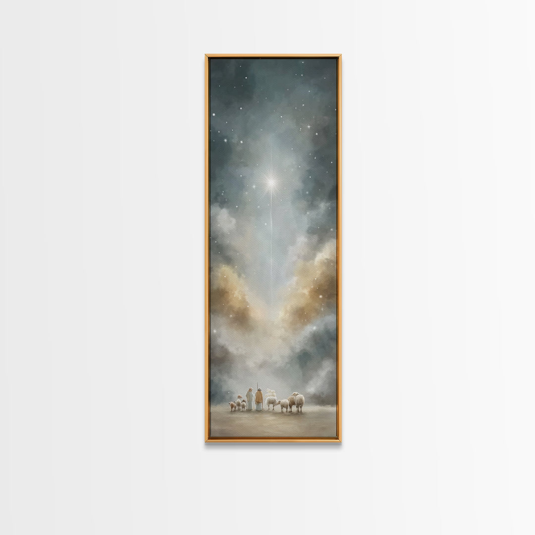 Shepherds Beneath Light – Framed Canvas Print – Tall Skinny Art Print – Christian Wall Art – Christian Art – Christian Art Canvas – Christm