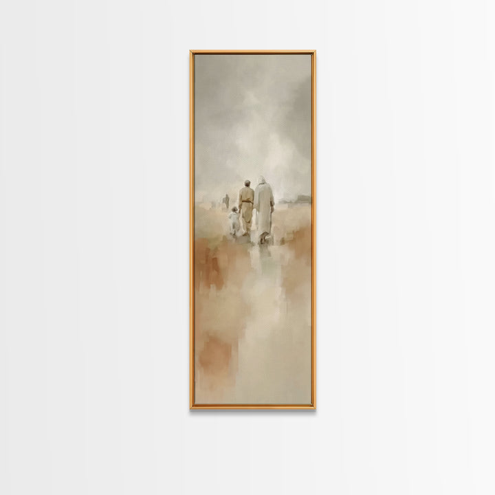 Quiet Family Path, Framed Canvas Print, Skinny Art, Christian Art Prints, Christmas Art Work, Subtle Christian Art