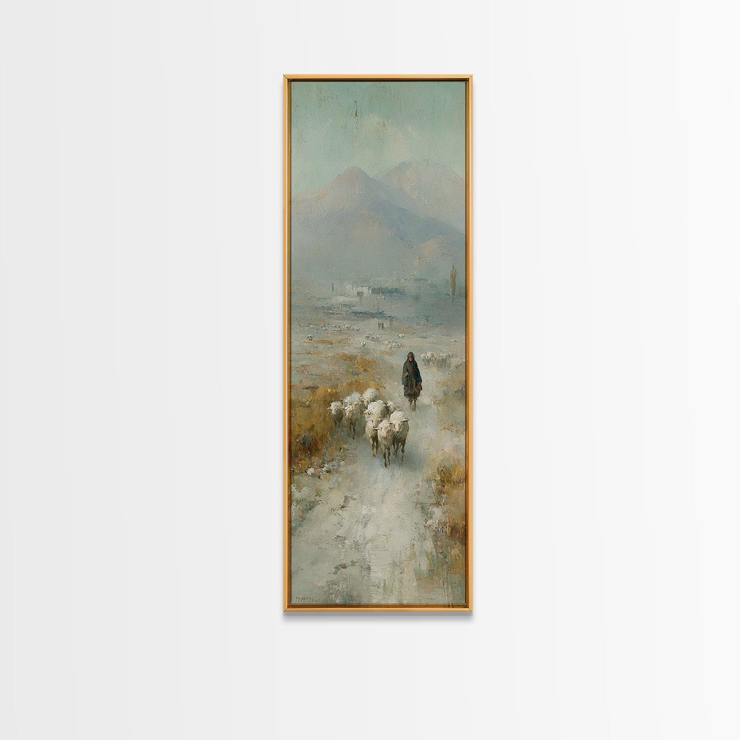 Pastoral Shepherd Calm – Framed Canvas Print – Christian Art – Christian Art Print – Christian Wall Art – Tall Narrow Wall Art – Christian