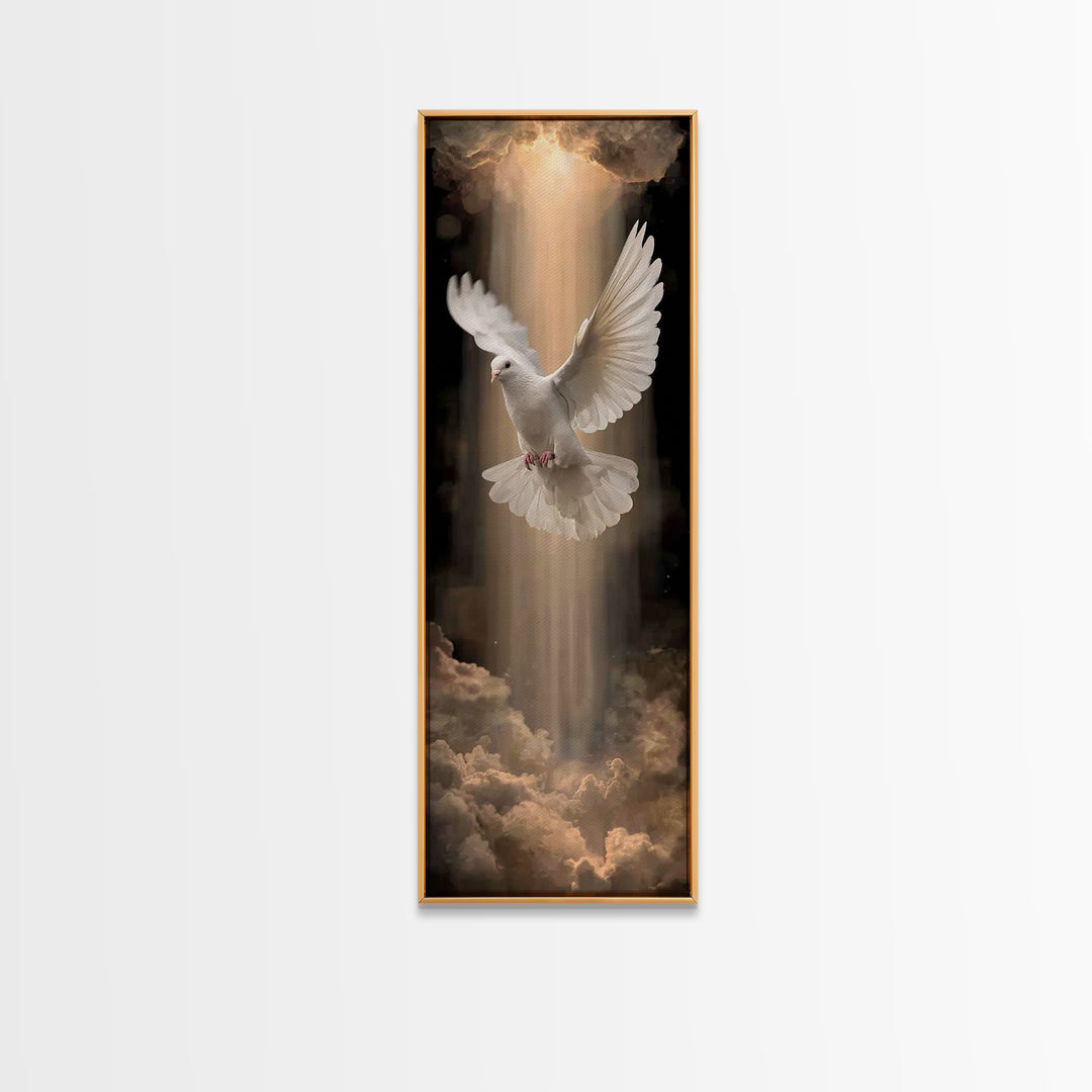 Heavenly Light Dove – Framed Canvas Print – Christian Wall Art – Christian Art – Subtle Christian Art – Skinny Art – Christian Art Canvas