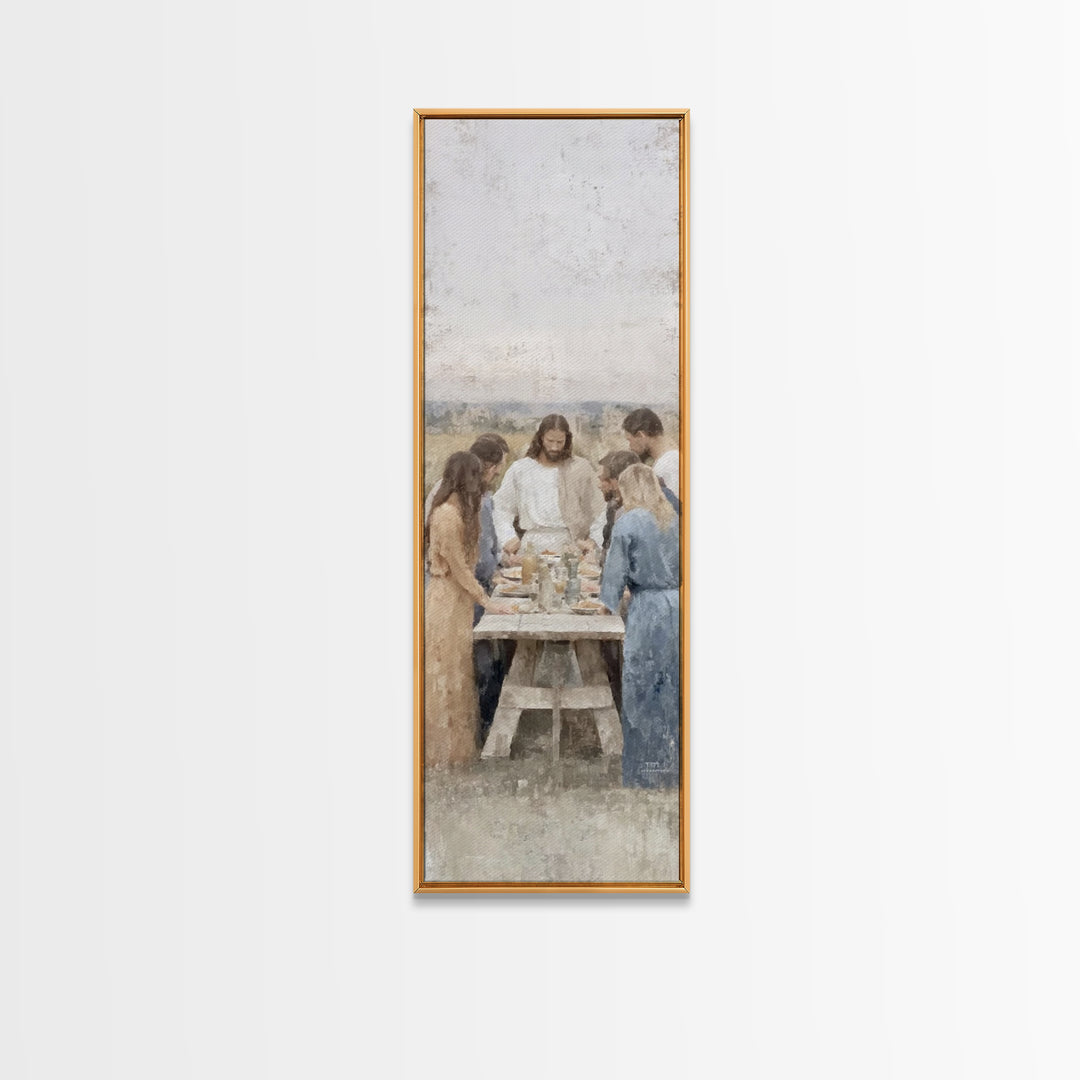 Breaking Bread Grace – Framed Canvas Print – Christian Art – Jesus Painting – Christian Wall Art – Tall Skinny Art Print – Christian Art Ca