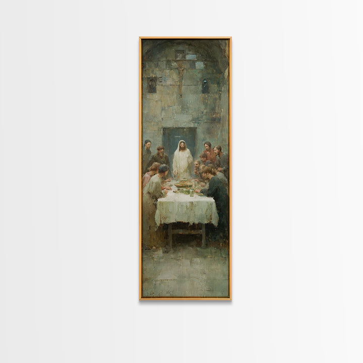 Sacred Fellowship Glow, Framed Canvas Print, Christian Art Canvas, Jesus Wall Art, Modern Christian Art, Tall Skinny Art Print, Christmas A