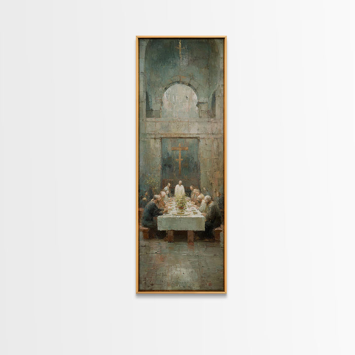 Heaven’s Table Grace | Framed Canvas Print | Christian Art Canvas | Jesus Wall Art | Modern Christian Art | Narrow Art | Christmas Art | Ch