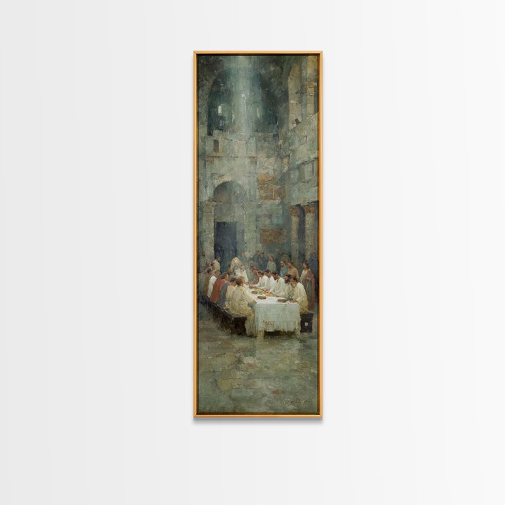 Table Of Grace | Framed Canvas Print | Christian Art Canvas | Modern Christian Painting | Jesus Wall Art | Tall Narrow Wall Art | Christmas
