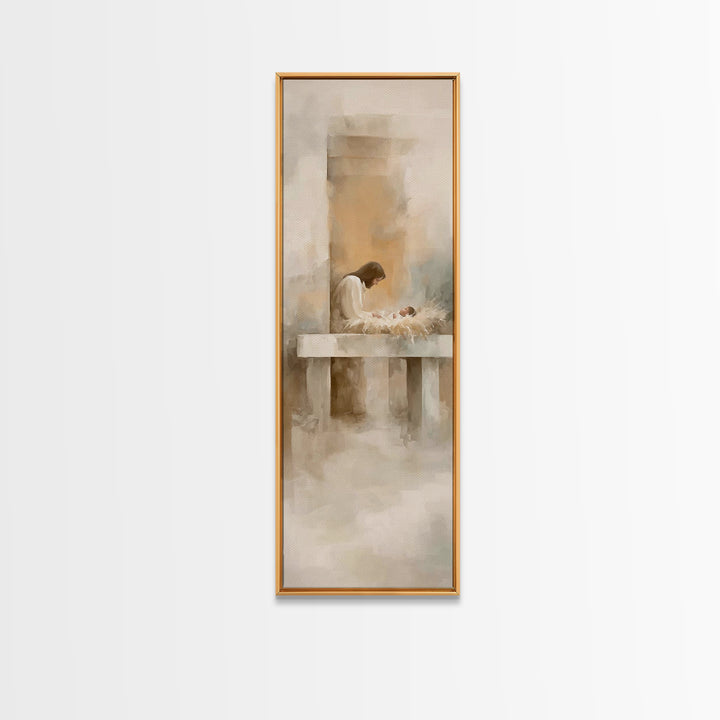 Holy Manger Quiet – Framed Canvas Print – Christian Art Canvas – Christian Christmas Art – Jesus Painting – Skinny Art – Christmas Wall Art