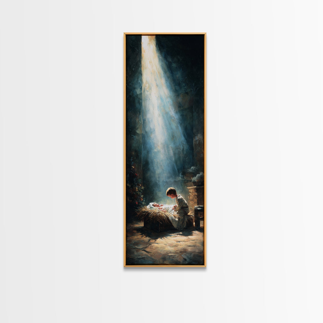 Radiant Nativity Peace – Framed Canvas Print – Christian Wall Art – Jesus Christmas Art – Christian Canvas – Narrow Art – Christian Gift –