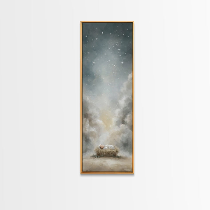 Holy Night Starfall – Framed Canvas Print – Christian Wall Art – Christmas Art – Jesus Painting – Christian Christmas Decor – Tall Skinny A