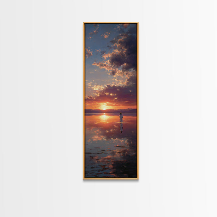 Sunset Walk Of Grace – Framed Canvas Print – Tall Narrow Wall Art – Christian Wall Art – Jesus Painting – Christian Art Canvas – Christian