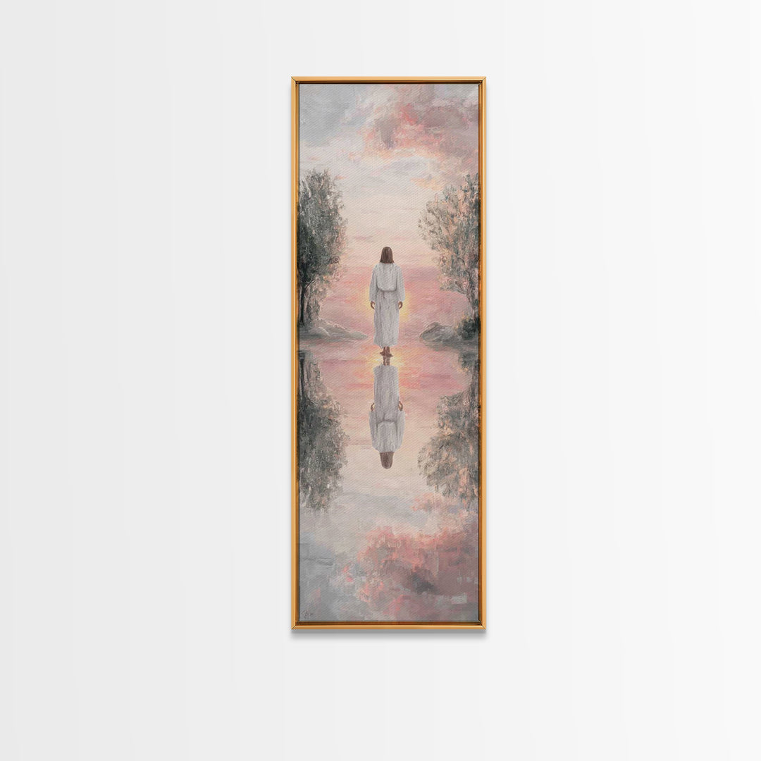 Garden Path Savior – Framed Canvas Print – Skinny Art – Christian Art Canvas – Christian Wall Art – Jesus Painting – Modern Christian Art
