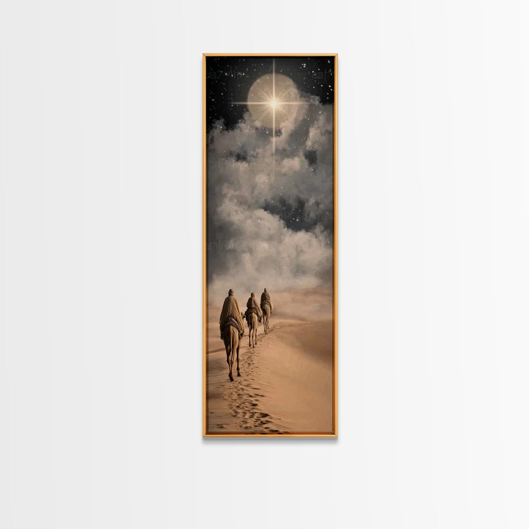 Night Star Pilgrimage – Framed Canvas Print – Christian Christmas Art – Christmas Art – Christian Wall Art – Skinny Art – Christian Gift