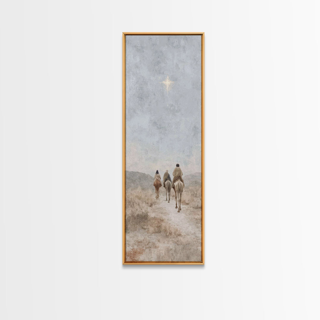 Desert Star Journey – Framed Canvas Print – Narrow Art – Christian Art – Christmas Wall Art – Jesus Painting – Christian Art Print – Christ