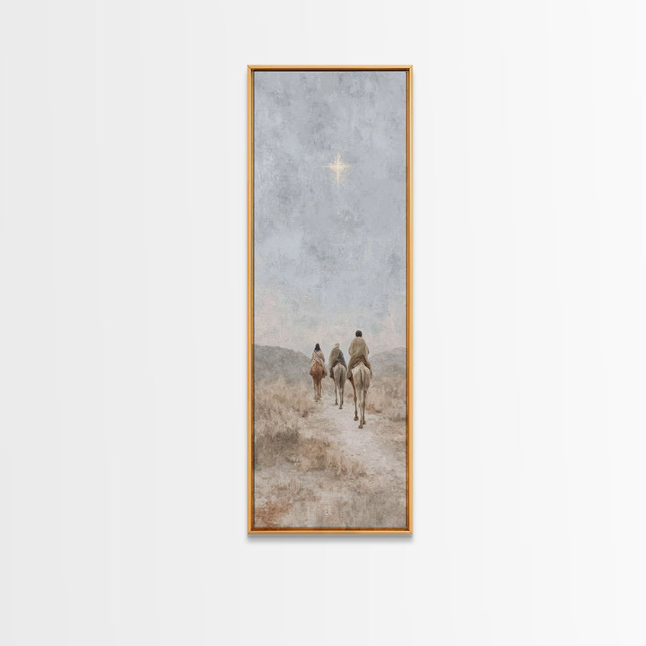 Desert Star Journey – Framed Canvas Print – Narrow Art – Christian Art – Christmas Wall Art – Jesus Painting – Christian Art Print – Christ