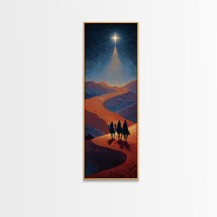 Night Star Pilgrims – Framed Canvas Print – Skinny Art – Christian Christmas Art – Christian Art Canvas – Jesus Painting – Christmas Wall A
