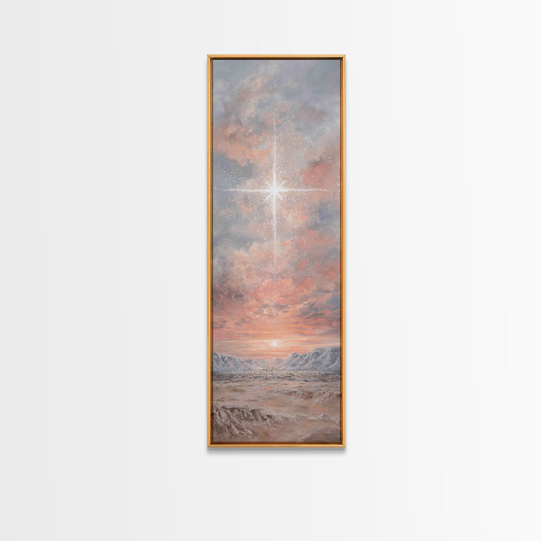 Heavenly Dawn Star – Framed Canvas Print – Tall Narrow Wall Art – Christian Wall Art – Christian Art Canvas – Christmas Art – Jesus Paintin