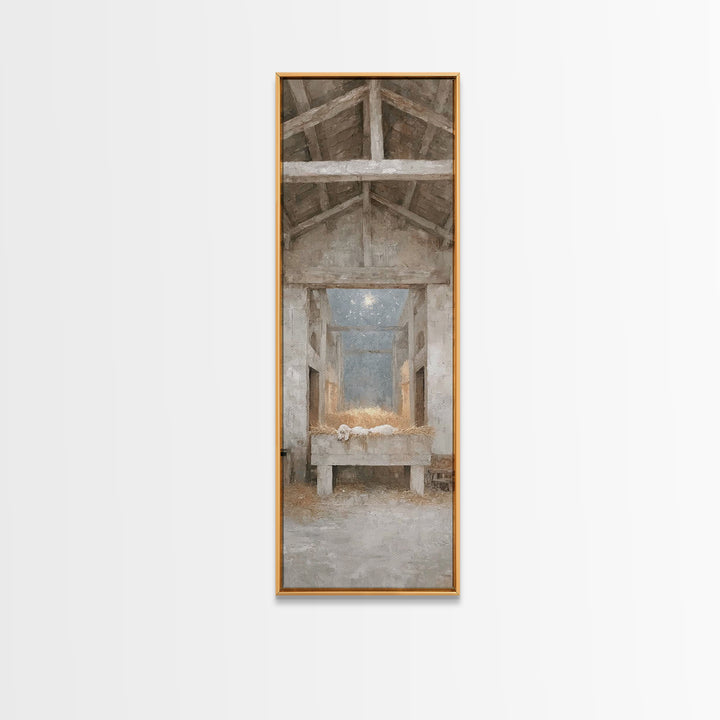 Quiet Manger Peace – Framed Canvas Print – Narrow Art – Christian Wall Art – Christian Art Canvas – Christmas Art – Christian Christmas