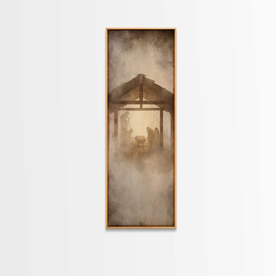Holy Birth Glow – Framed Canvas Print – Tall Skinny Art Print – Christian Christmas Art – Christian Art Canvas – Jesus Painting – Christian
