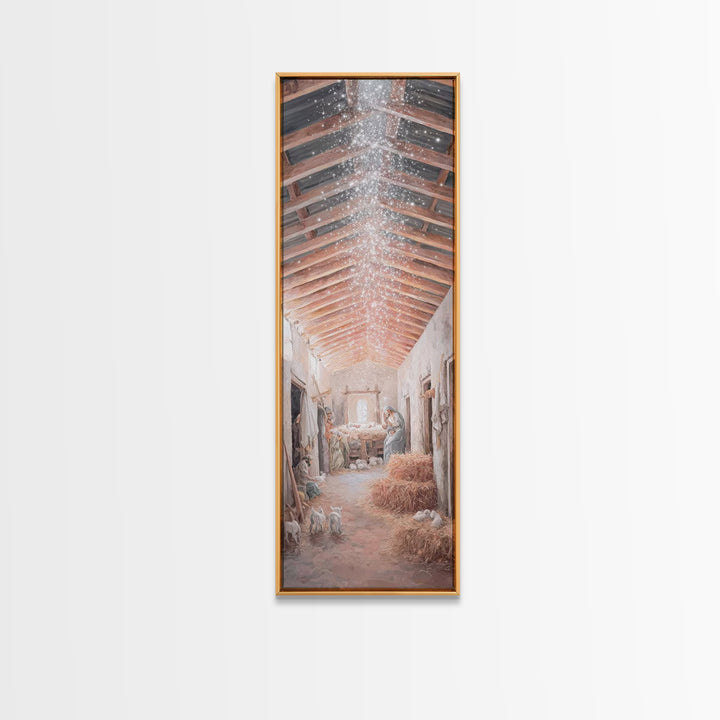 Sacred Nativity Hush – Framed Canvas Print – Tall Narrow Wall Art – Jesus Painting – Christian Art Canvas – Christmas Art – Christian Chris