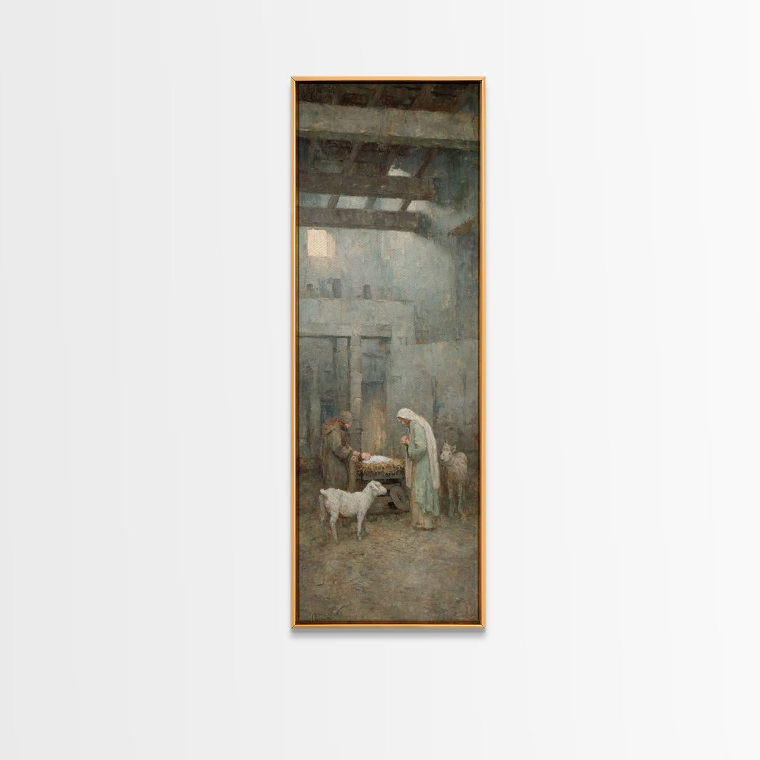 Mary’s Gentle Vigil – Framed Canvas Print – Tall Skinny Art Print – Christian Art Canvas – Jesus Christmas Art – Christian Wall Art – Chris