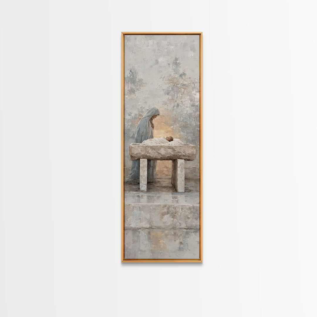 Angelic Nativity Veil – Framed Canvas Print – Tall Narrow Wall Art – Christian Art Canvas – Christian Christmas Art – Jesus Painting – Chri
