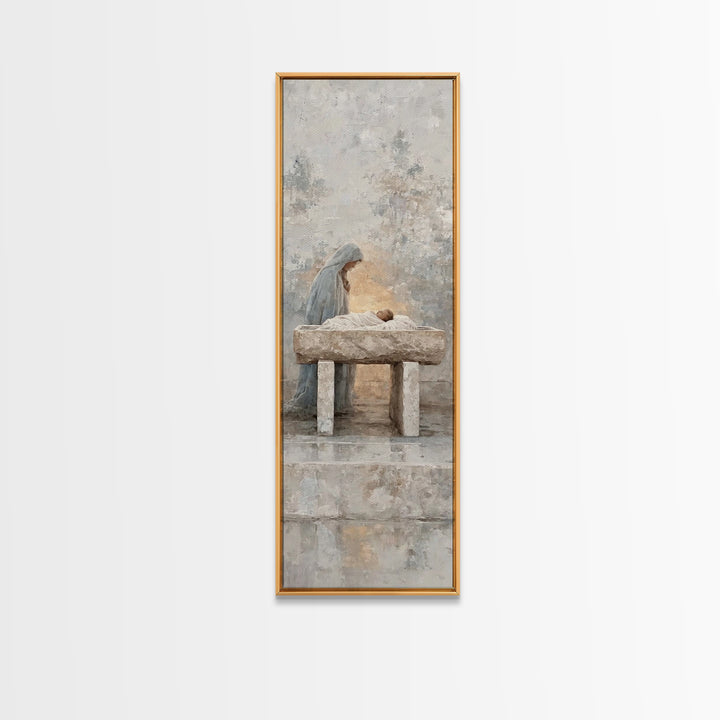 Angelic Nativity Veil – Framed Canvas Print – Tall Narrow Wall Art – Christian Art Canvas – Christian Christmas Art – Jesus Painting – Chri