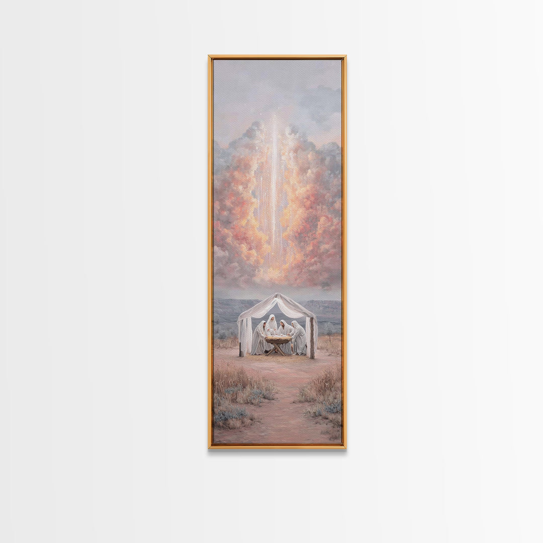 Celestial Birth Wonder – Framed Canvas Print – Skinny Art – Christian Wall Art – Christmas Art – Christian Art Canvas – Jesus Christmas Art
