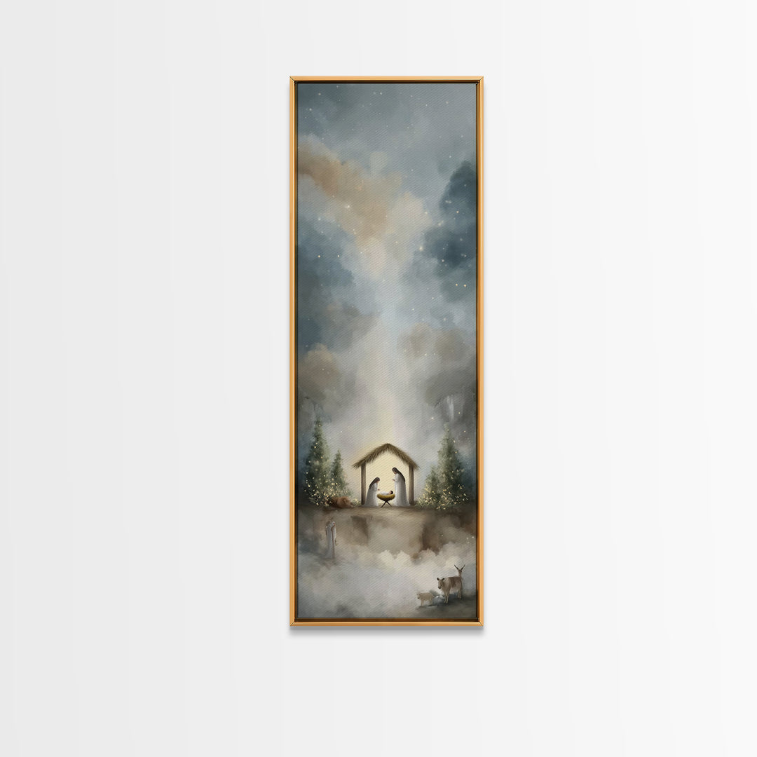 Silent Holy Wonder – Framed Canvas Print – Tall Narrow Wall Art – Jesus Art – Christian Art Canvas – Christian Christmas Art – Jesus Painti