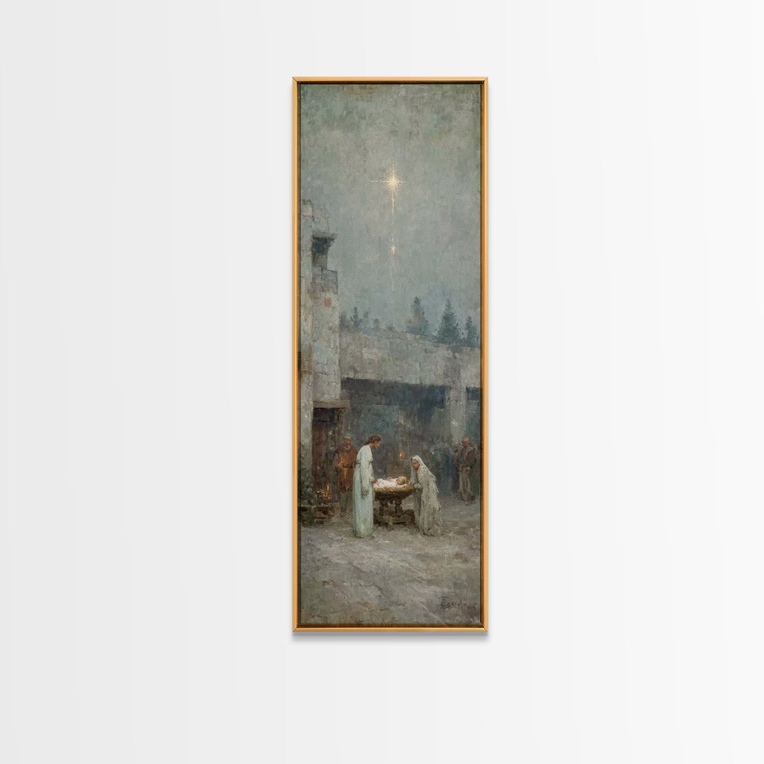 Holy Night Grace – Framed Canvas Print – Tall Narrow Wall Art – Christian Christmas Art – Christian Art Canvas – Jesus Painting – Jesus Art