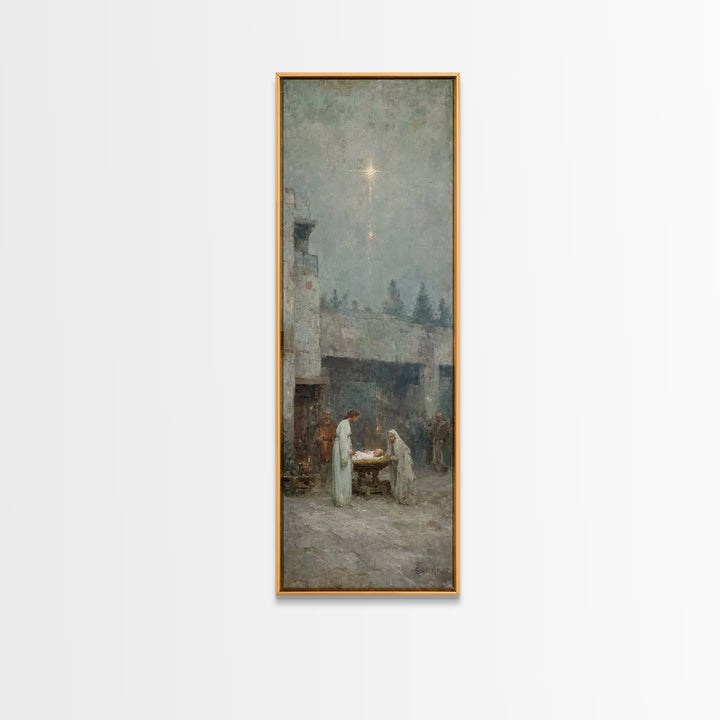 Holy Night Grace – Framed Canvas Print – Tall Narrow Wall Art – Christian Christmas Art – Christian Art Canvas – Jesus Painting – Jesus Art