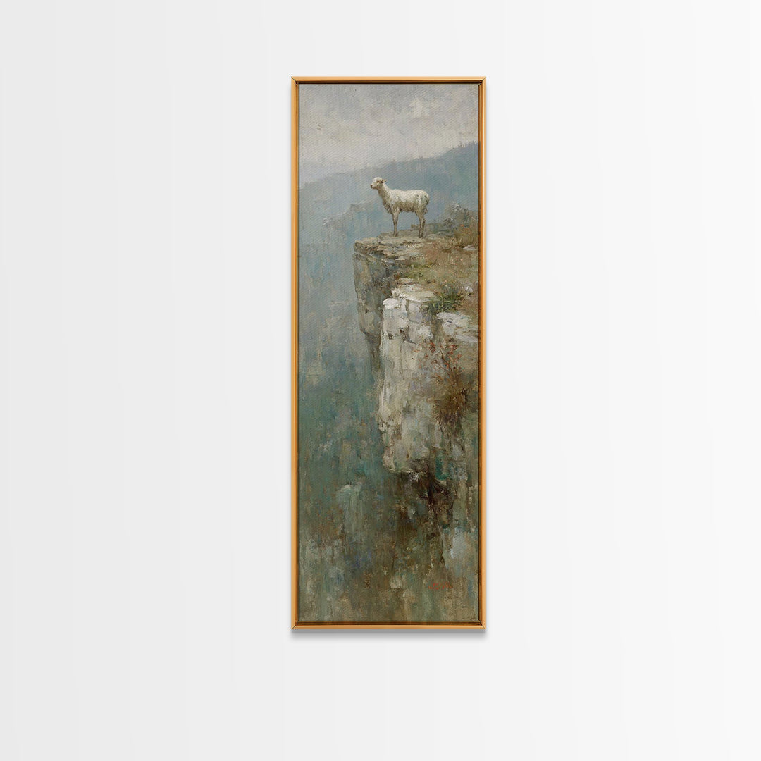Silent Ridge Lamb - Framed Canvas Print - Christian Art Canvas - Vintage Christian Art - Christian Wall Art - Christian Painting - Tall Ski