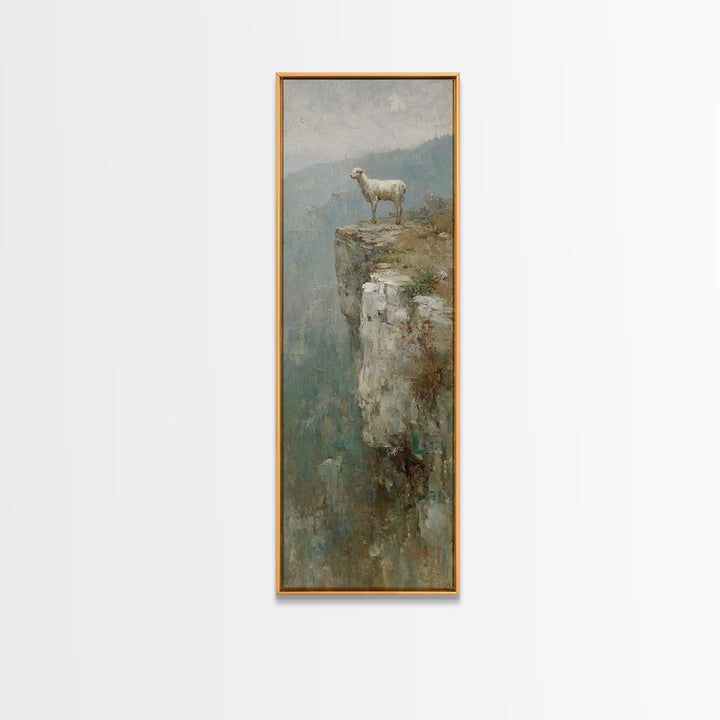 Silent Ridge Lamb - Framed Canvas Print - Christian Art Canvas - Vintage Christian Art - Christian Wall Art - Christian Painting - Tall Ski
