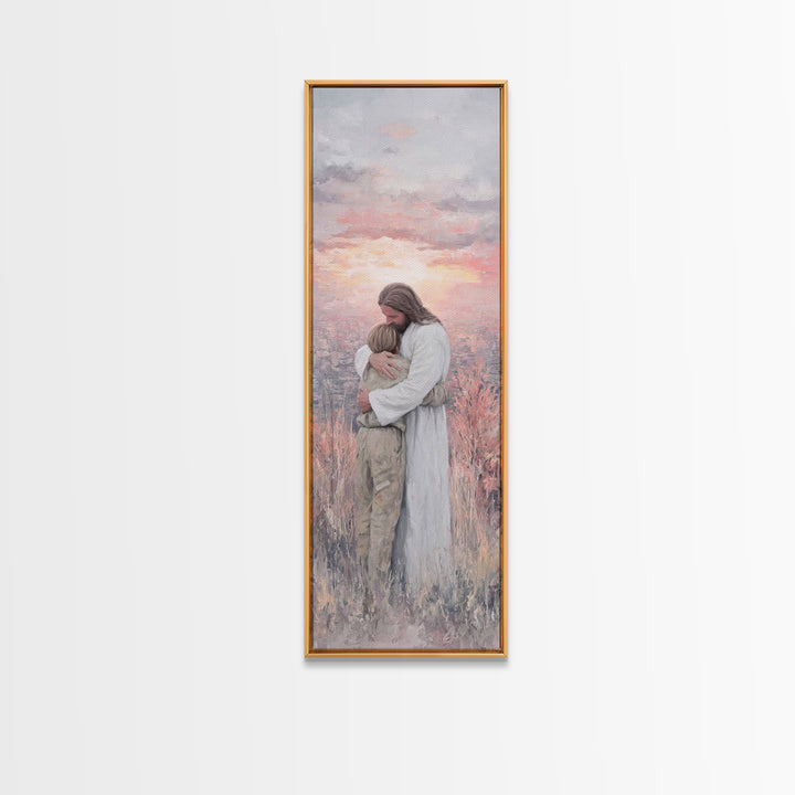Eternal Peace Embrace – Framed Canvas Print – Jesus Painting – Christian Wall Art – Christian Art Canvas – Modern Christian Art – Tall Skin