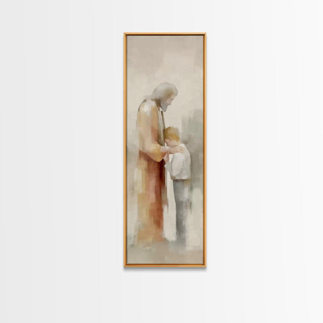 Tender Shepherd Grace, Framed Canvas Print, Christian Wall Art, Christian Art Canvas, Modern Christian Art, Jesus Painting, Skinny Art