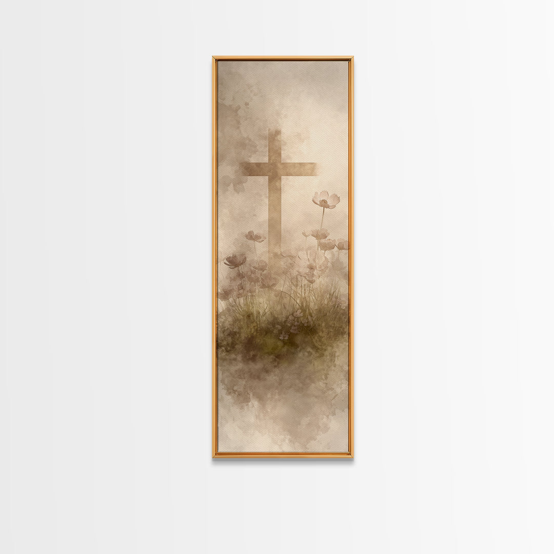 Cross Of New Dawn – Framed Canvas Print – Christian Art – Christian Wall Art – Christian Art Canvas – Modern Christian Art – Tall Narrow Wa