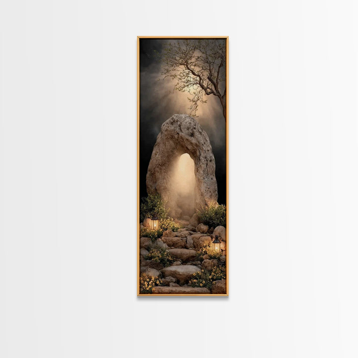 Risen Dawn Light – Framed Canvas Print – Jesus Painting – Christian Wall Art – Christian Art Canvas – Tall Narrow Wall Art