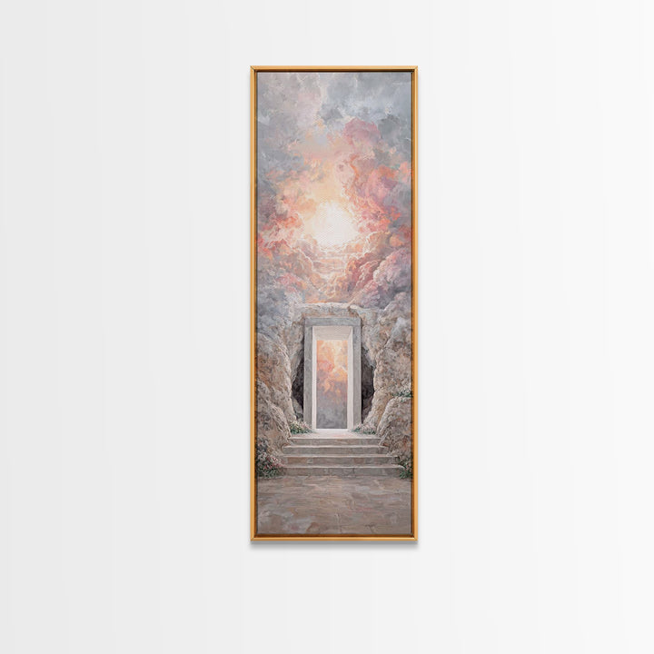 Heavenly Ascent Glow – Framed Canvas Print – Tall Narrow Wall Art – Christian Art Canvas – Christian Wall Art – Jesus Painting