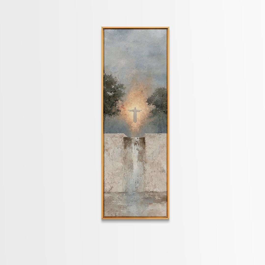 Light Of Salvation – Framed Canvas Print – Jesus Painting – Tall Narrow Wall Art – Christian Wall Art – Christian Art Canvas