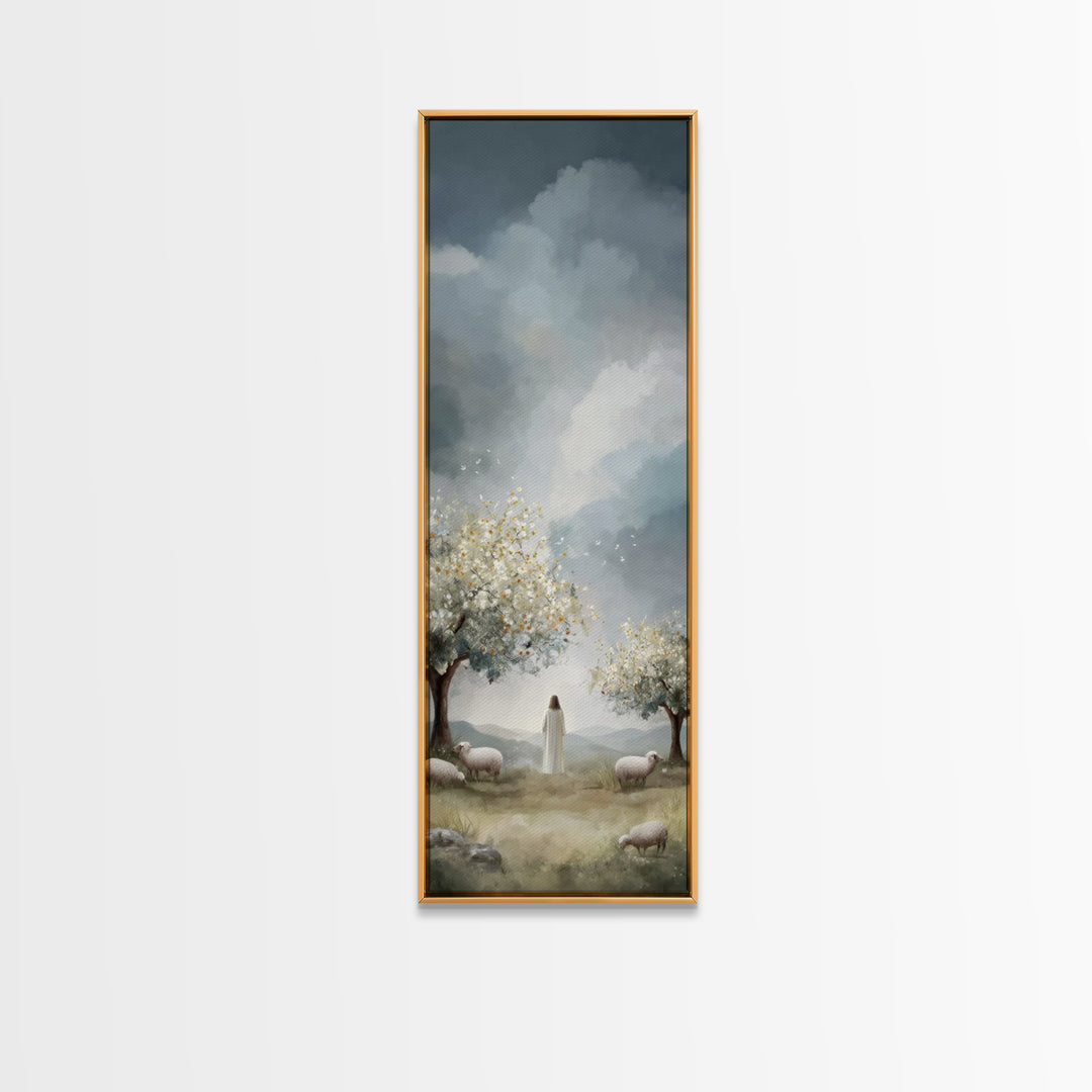 Shepherd Of Light – Framed Canvas Print – Jesus Painting – Christian Art Canvas – Tall Narrow Wall Art – Christian Wall Art