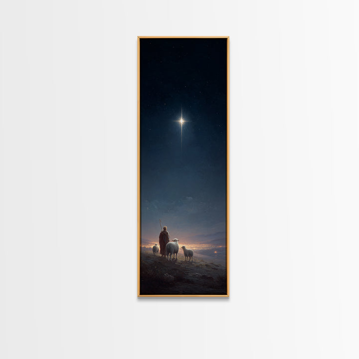 Shepherds In Wonder, Framed Canvas Print, Tall Skinny Art Print, Christian Art Canvas, Christmas Art, Christian Painting, Christian Christm
