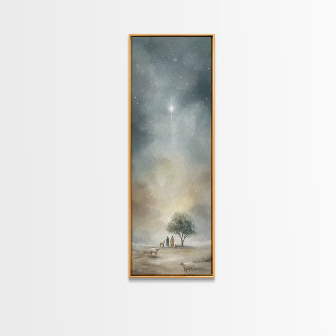 Starry Night Peace – Framed Canvas Print – Tall Narrow Wall Art – Christian Wall Art – Christian Art Canvas – Christmas Art Prints – Subtle