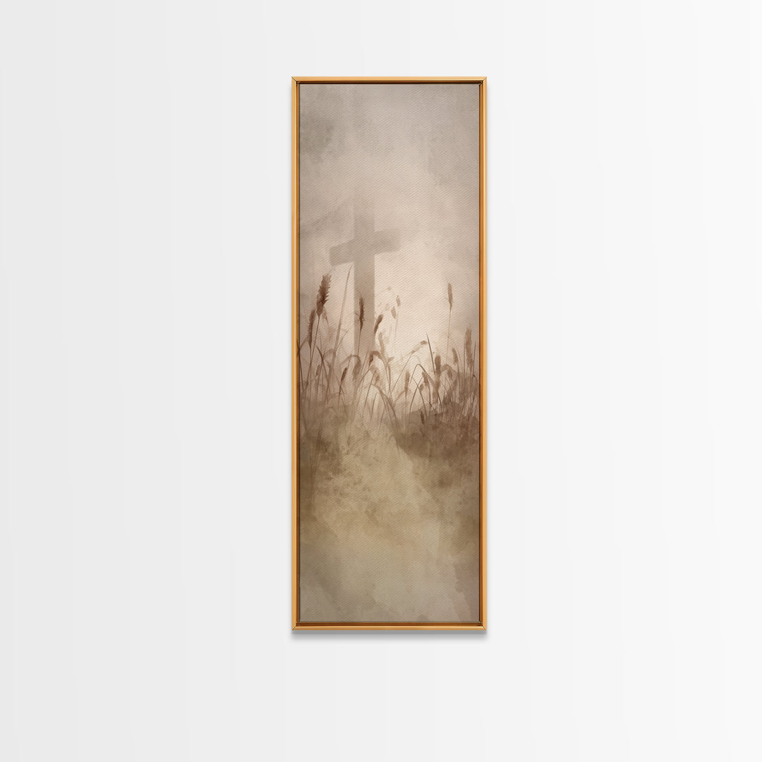 Crosswind Harvest – Framed Canvas Print – Christian Art Canvas – Christian Wall Art – Skinny Art – Subtle Christian Art – Christian Paintin