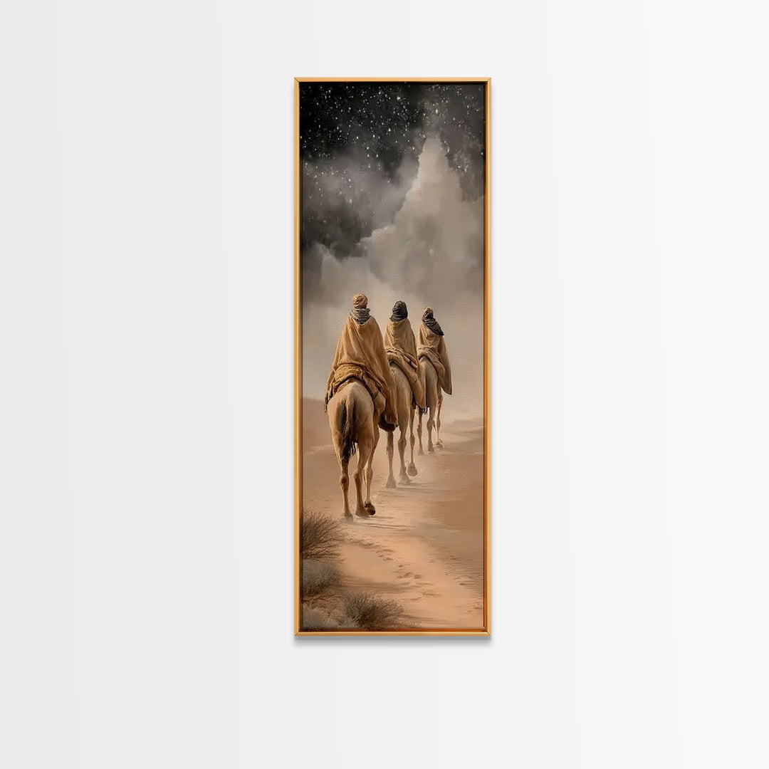Desert Pilgrims Light – Framed Canvas Print – Christmas Art – Christian Art Canvas – Narrow Art – Christian Wall Art – Christian Christmas