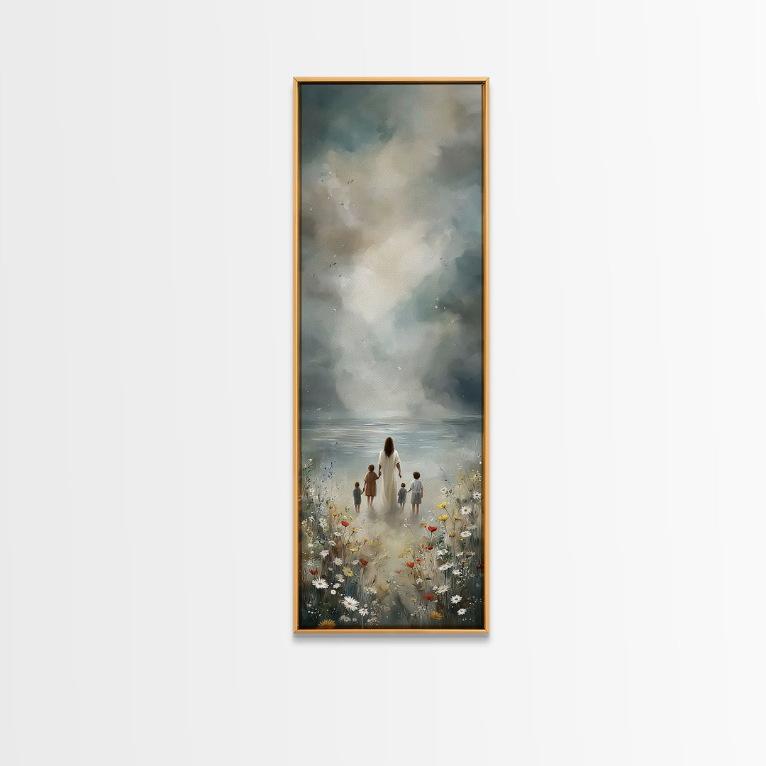 Garden Path Grace – Framed Canvas Print – Tall Narrow Wall Art – Christian Wall Art – Jesus Painting – Christian Art Canvas – Christmas Art