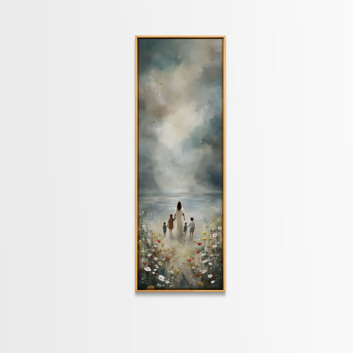 Garden Path Grace – Framed Canvas Print – Tall Narrow Wall Art – Christian Wall Art – Jesus Painting – Christian Art Canvas – Christmas Art