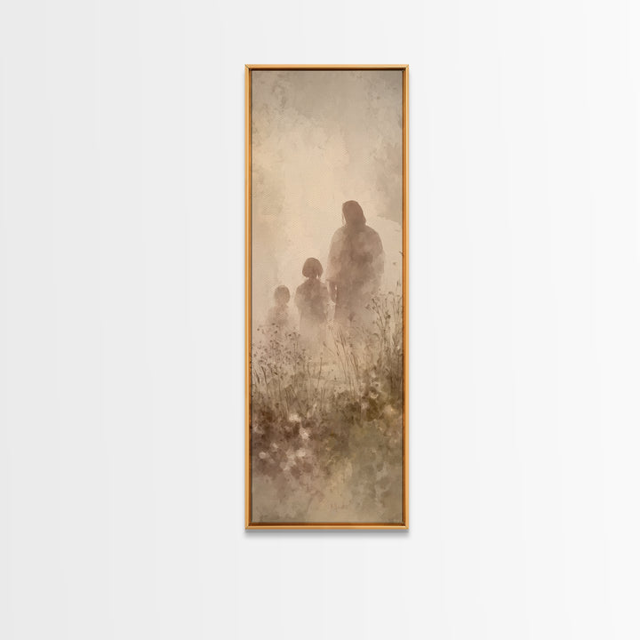 Heavenlight Meadow – Framed Canvas Print – Narrow Art – Christian Art Canvas – Jesus Painting – Christian Wall Art – Modern Christian Art –